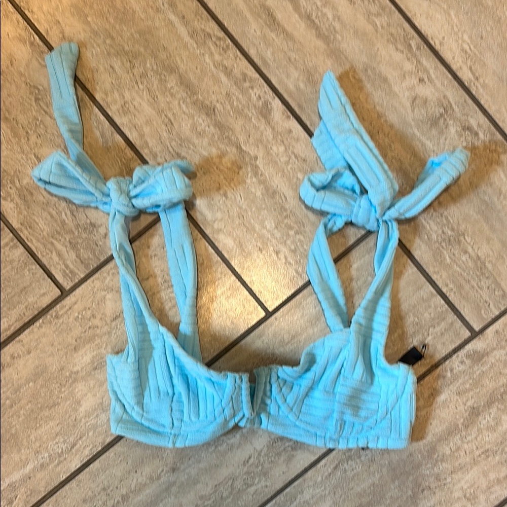 Blue Textured Bikini Top